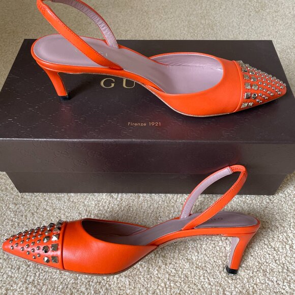 BNIB Authentic Gucci Studded Leather Slingback Pump Shoes Size 36 1/2 - Picture 6 of 6